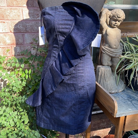 NWT Guess Strapless Ruffle Denim Dress Size S - Picture 3 of 13